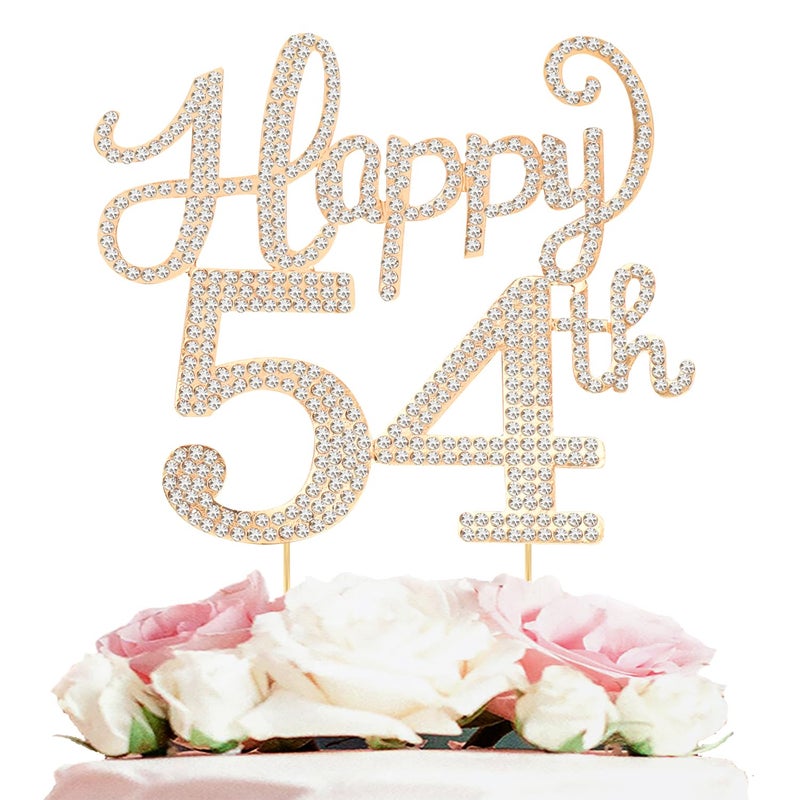 LASKYER Happy 54th Birthday Decorations,54th Birthday Gold Rhinestone Cake Topper - Cheers to 54 Years Old Bday Party Metal Sparkly Cake Centerpieces Sign. - Image 1